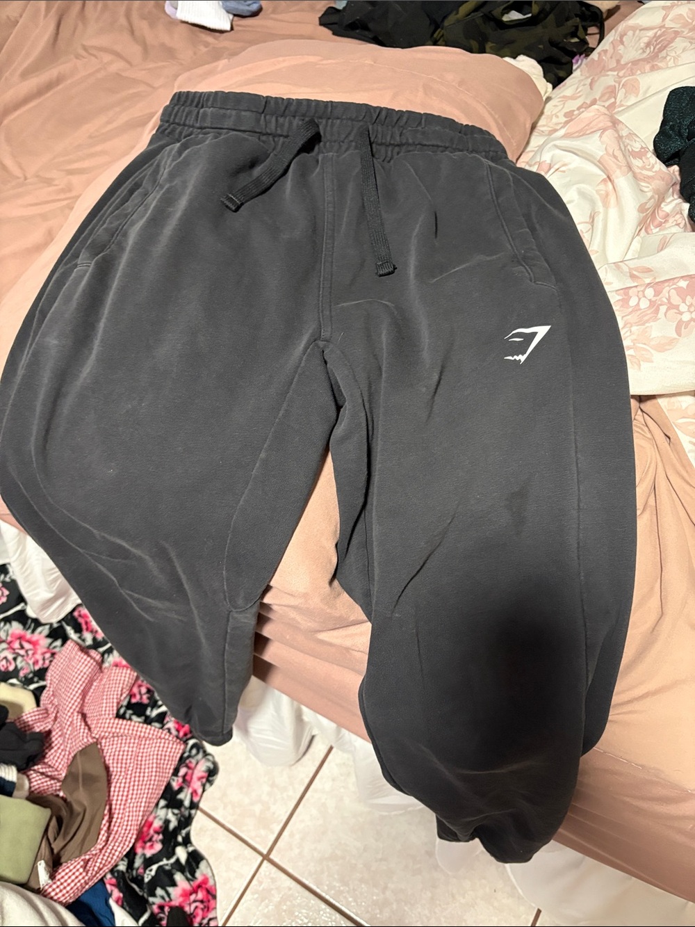 Gymshark Black Athletic Drawstring Joggers with White Logo